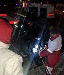 له شدن پراید بین دو تریلی/۵ فوتی و مصدوم