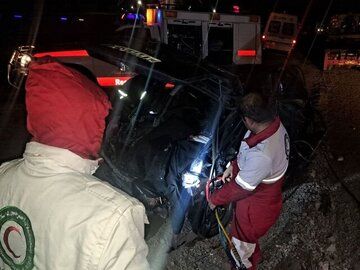 له شدن پراید بین دو تریلی/۵ فوتی و مصدوم